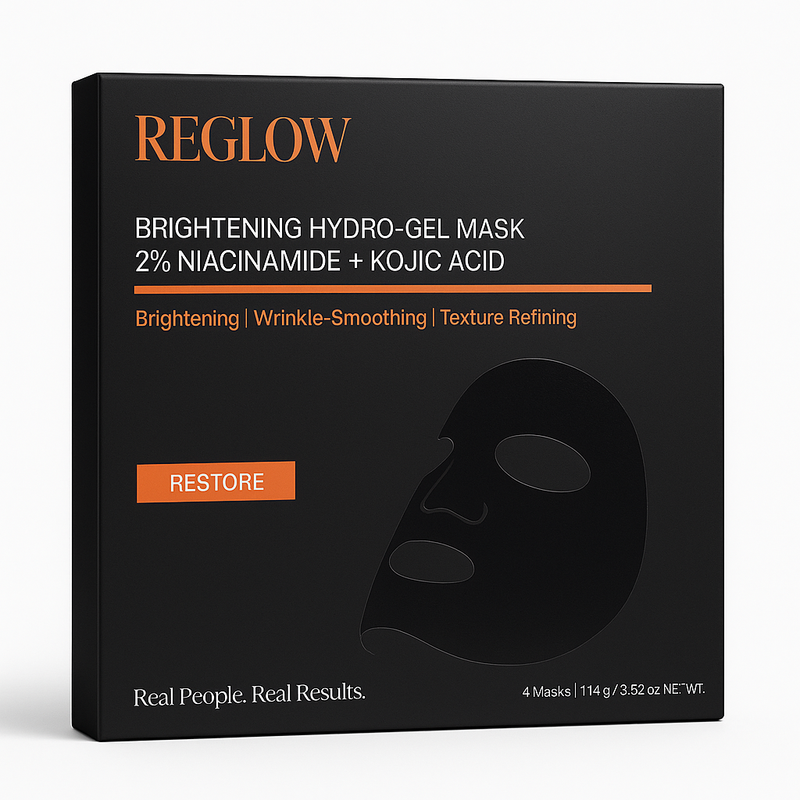 ReGlow Brightening Hydro-Gel Mask four pack with niacinamide PDRN and kojic acid