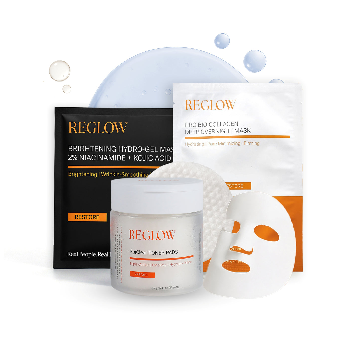 ReGlow Winter Rescue Set with EpiClear Toner Pads, Brightening Hydro-Gel Masks and Bio-Collagen Overnight Masks